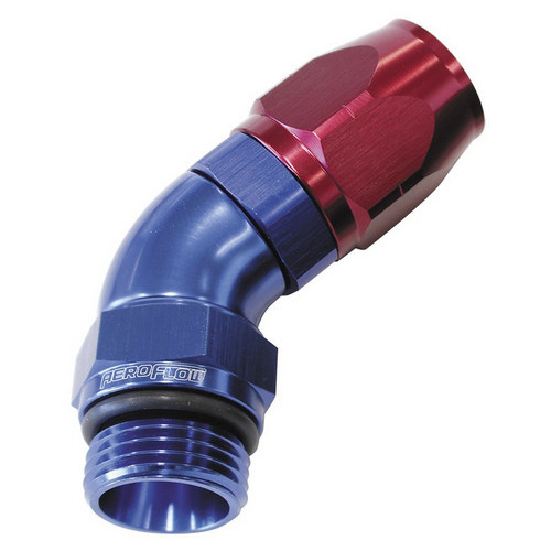 Aeroflow 550 Series Full Flow Hose End -10ORB Male to -10AN Hose 45-Degree Blue/Red AF544-10-10