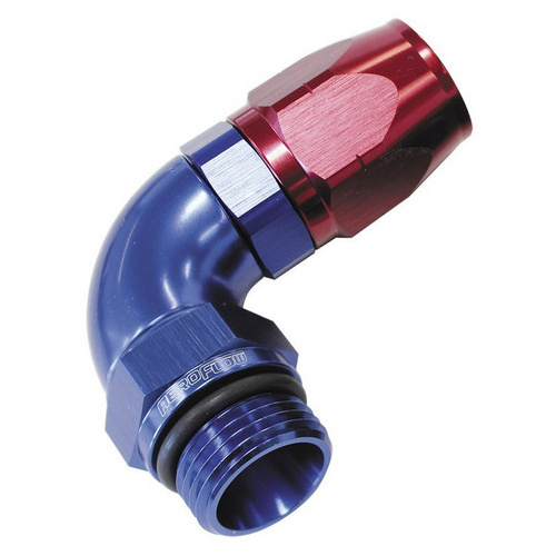 Aeroflow 550 Series Full Flow Hose End -04ORB Male to -06AN Hose 90-Degree Blue/Red AF549-06-04