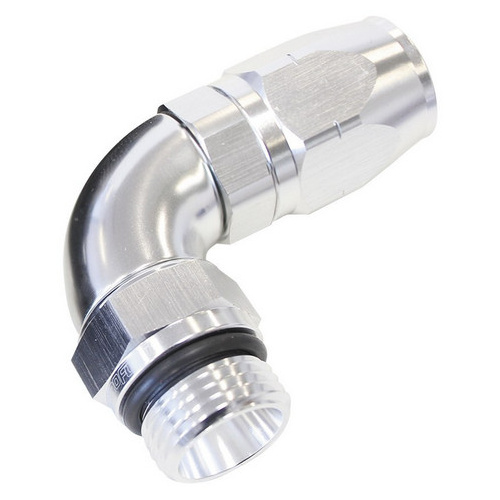Aeroflow MALE HOSE END -8ORB to -10HOSEFULL FLOW BILLET 90 DEG SILVER