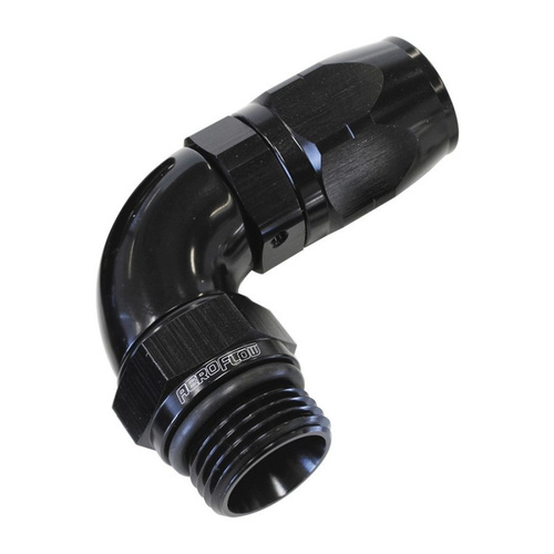Aeroflow 550 Series Full Flow Hose End -12ORB Male to -12AN Hose 90-Degree Black AF549-12-12BLK