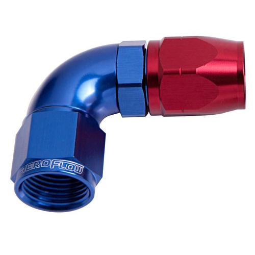 Aeroflow 550 Series Cutter Full Flow Hose End -06AN Female to -06AN Hose 90-Degree Blue/Red 25-Pack AF553-06-25