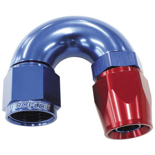 Aeroflow 180 DEG -3AN FULL FLOW TEFLON HOSE END BLUE 1 PIECE FULLFLOW