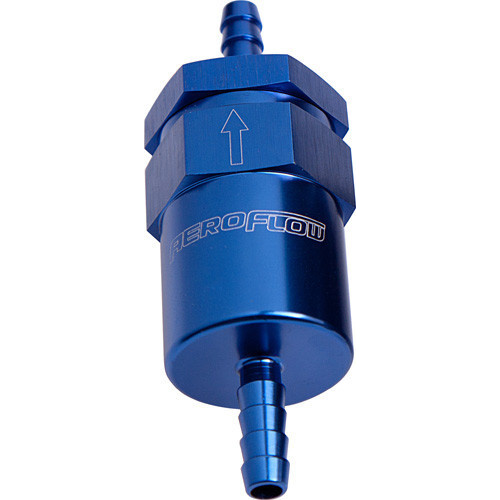 Aeroflow BILLET FUEL FILTER 1/2'' BARB BLUE 30 MICRON FILTER