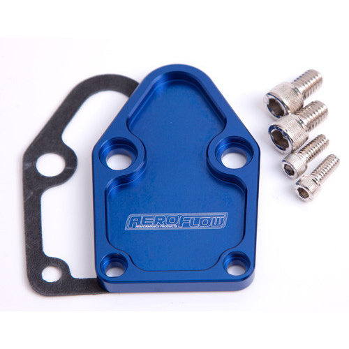 Aeroflow BILLET FUEL PUMP BLOCK OFF PLATE BLUE SUITS SBC