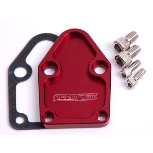 Aeroflow BILLET FUEL PUMP BLOCK OFF PLATE RED SUITS SBC