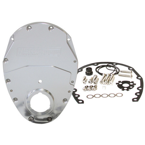 Aeroflow SB CHEV 350 V6 2 PIECE TIMING COVER KIT BILLET SILVER