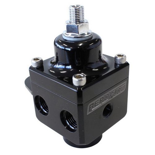 Aeroflow 4 PORT FUEL PRESSURE REGULATORBLACK CARB 1600+ HP 4-12 PSI