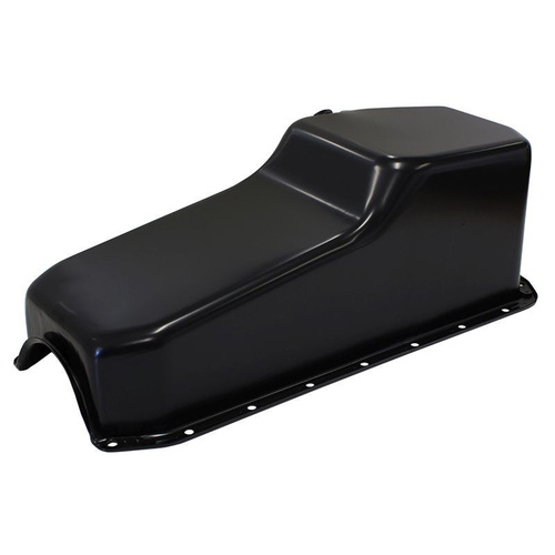 Aeroflow STEEL STOCK OIL PAN SBC BLACK LH/SIDE DIPSTICK REAR SUMP