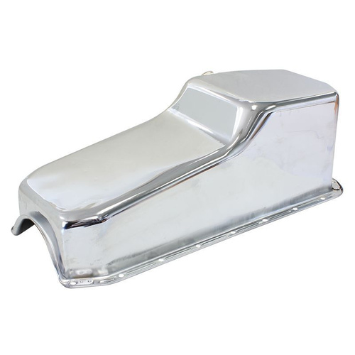 Aeroflow STEEL STOCK OIL PAN SBC CHROM LH/SIDE DIPSTICK REAR SUMP