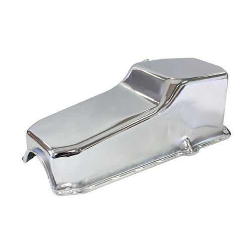 Aeroflow STEEL STOCK OIL PAN SBC CHROMERH/SIDE DIPSTICK REAR SUMP