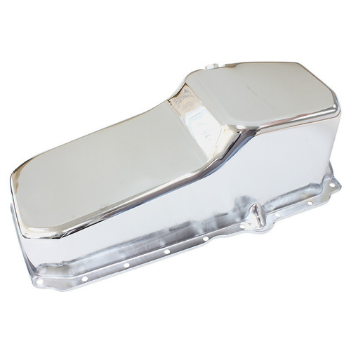 Aeroflow STOCK OIL PAN SBC LATE '86 ON RH/SIDE DIPSTICK CHROME