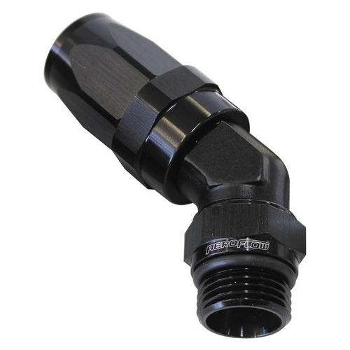 Aeroflow 45 DEG -16 ORB TO -16AN HOSE BLACK SWIVEL