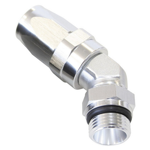 Aeroflow 45 DEG -16 ORB TO -16AN HOSE SILVER SWIVEL