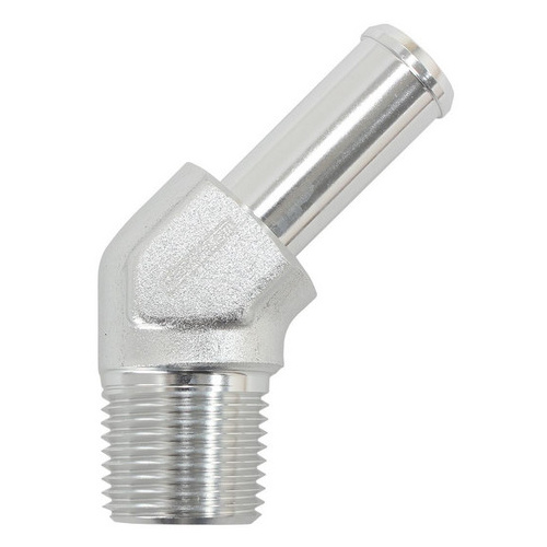 Aeroflow 45 DEG 1/2'' NPT TO 5/8'' BARB SILVER 45 DEG MALE TO MALE