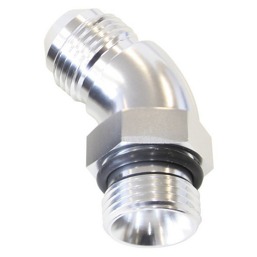 Aeroflow 45 DEG -4ORB TO -4AN COMPLETE WITH JAM NUT AND O-RING SILVER