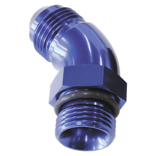 Aeroflow 45 DEG -6ORB TO -6AN COMPLETE WITH JAM NUT AND O-RING BLUE