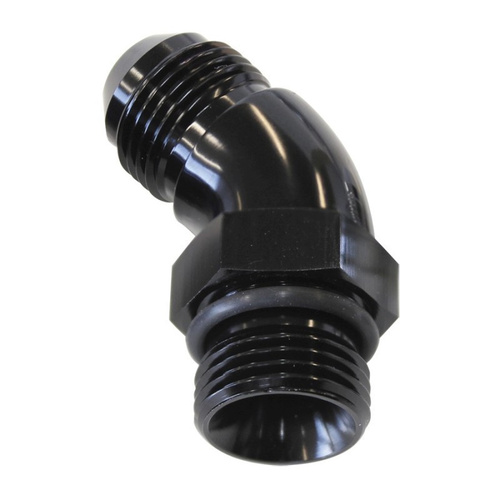 Aeroflow 45 DEG -10ORB TO -10AN COMPLETWITH JAM NUT AND O-RING BLACK