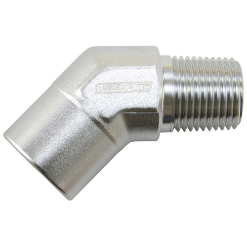 Aeroflow 45 Deg Female - Male Elbow 3/8 NPT Silver