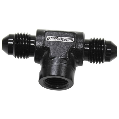 Aeroflow -3AN MALE TEE WITH 1/8 ON SIDEBLACK FEMALE 1/8'' NPT ON SIDE