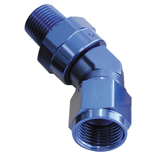 Aeroflow 45 DEG 1/2 NPT TO -10AN FEMALEBLUE FULL SWIVEL FITTING