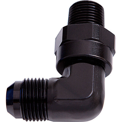 Aeroflow 90 DEG 1/2'' NPT TO -10AN BLACK MALE SWIVEL THREAD
