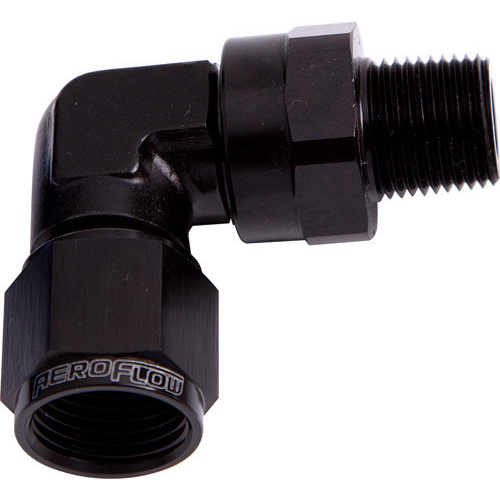 Aeroflow 90 DEG 3/8'' NPT TO -6AN BLACK FEMALE SWIVEL NUT