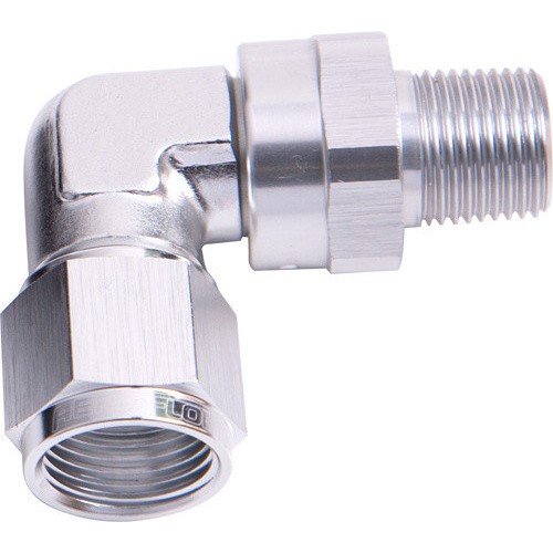 Aeroflow 90 DEG 1/2'' NPT TO -8AN SILVER FEMALE SWIVEL NUT