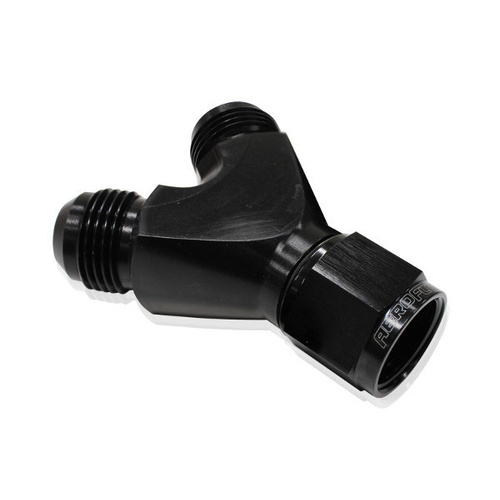 Aeroflow Y PIECE -8 SWIVEL NUT 2X -6AN BLACK