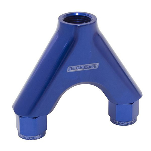 Aeroflow BILLET Y-PIECE 2X -8AN FEMALE TO 1X -10ORB BLUE