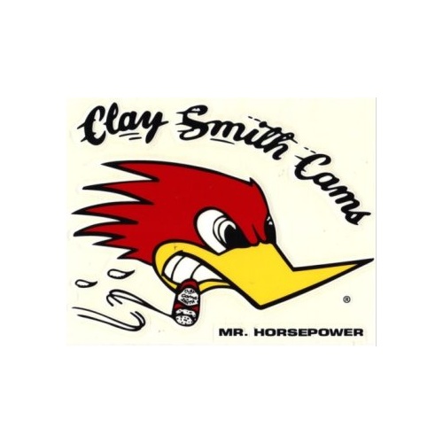 Clay Smith Cams Sticker - Small With Woodpecker logo, 2.375" (H) x 3.5" (W) R/H