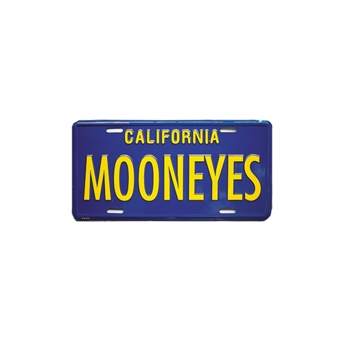 Metal License Plate - Blue With Yellow MOONEYES Name