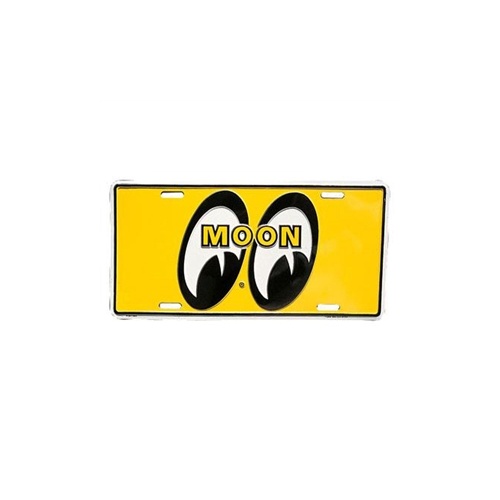 Metal License Plate - Yellow Mooneyes Logo Name