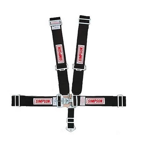 5 Point Dual Harness For HANS Device - Black 55" Latch & Link, Pull Down, Wrap Around Bar Mount