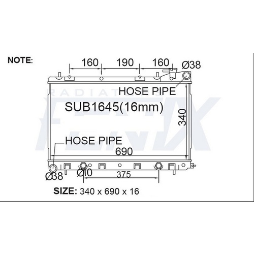 Radiator - 1998-On Trans Fittings 375mm Apart (SUB1645-PA16A)